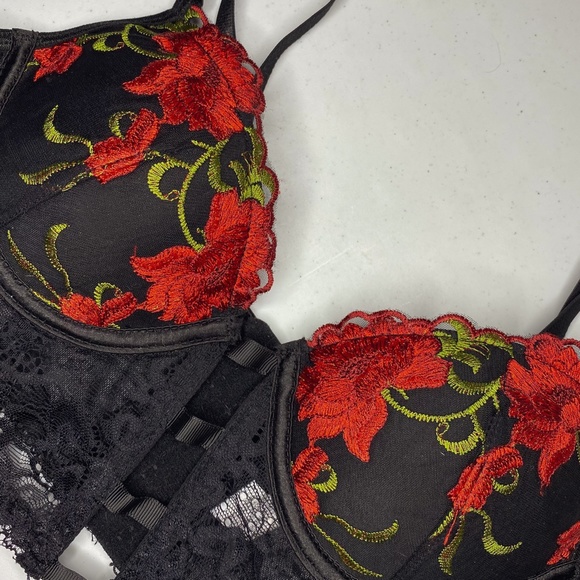 Rose Embroidered Longline Bra Bustier - Picture 2 of 3